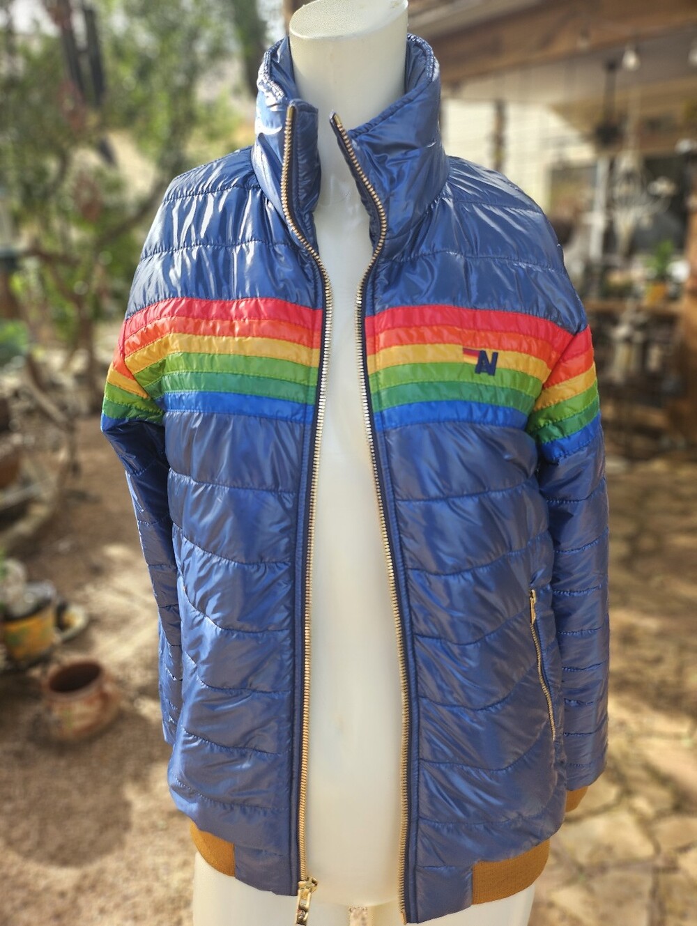 New No Tags Aviator Nation 6 STRIPE JACKET - GLOSSY DEEP BLUE Unisex Size M